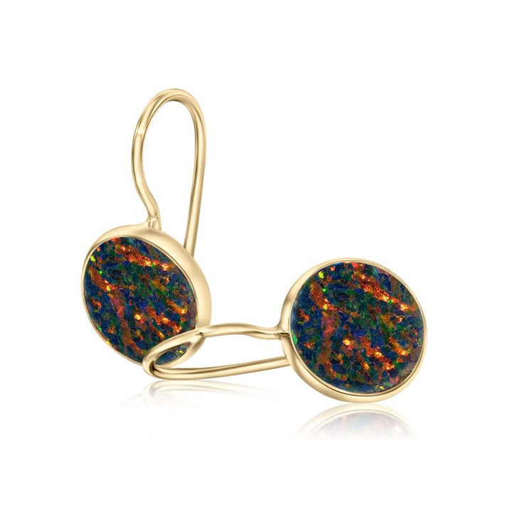 14K Yellow Gold Black Opal Dangle Earrings