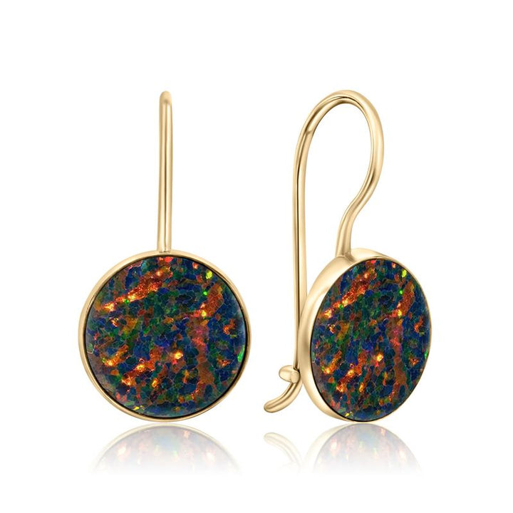 14K Yellow Gold Black Opal Dangle Earrings