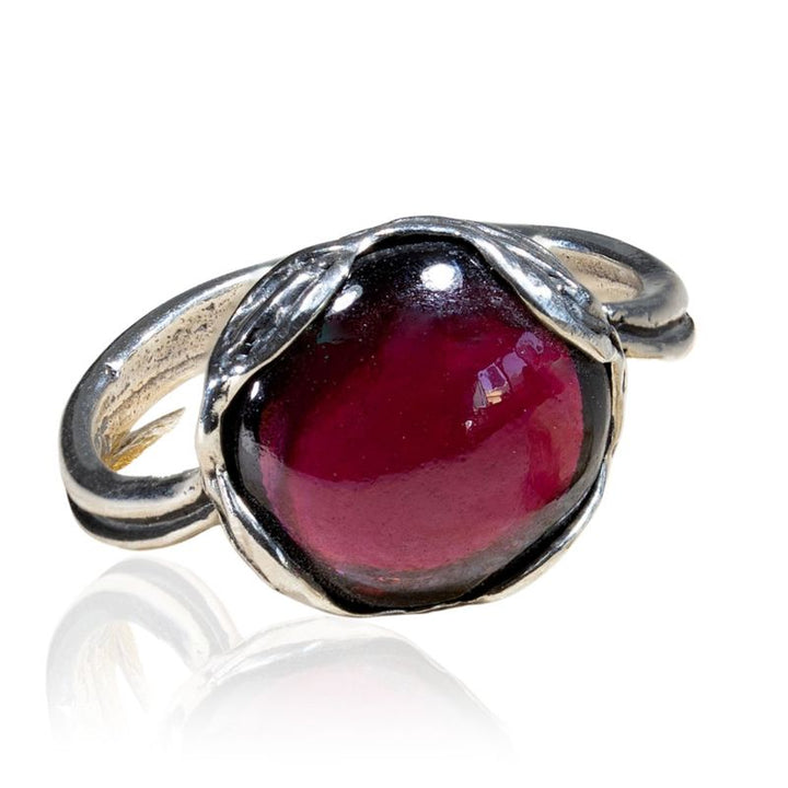 925 Silver Garnet Ring - January Birthstone, Adjustable, Handmade