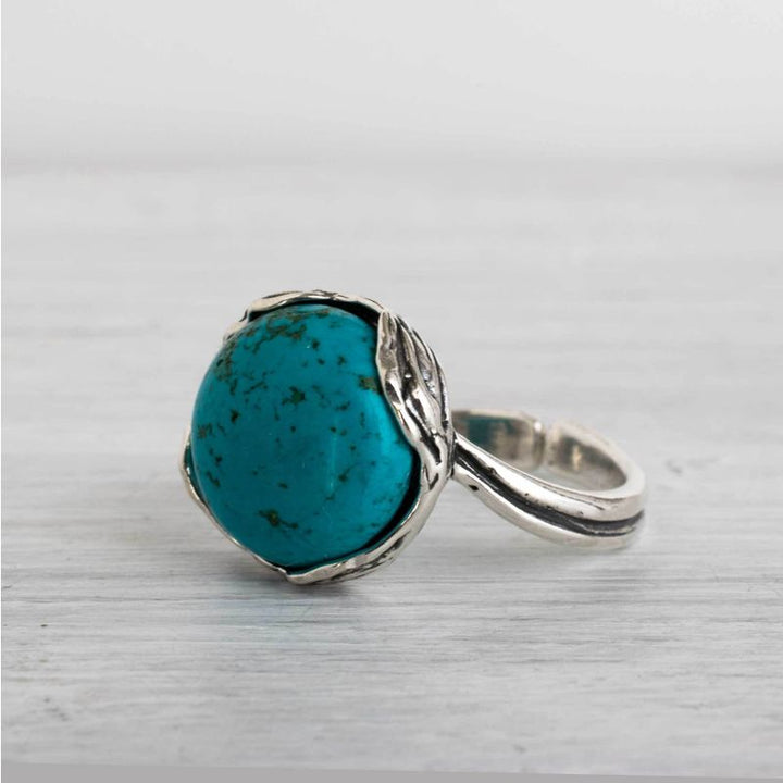 925 Sterling Silver Round Turquoise 12mm Ring