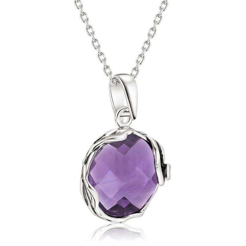 925 Sterling Silver Round Purple Amethyst 14mm Pendant