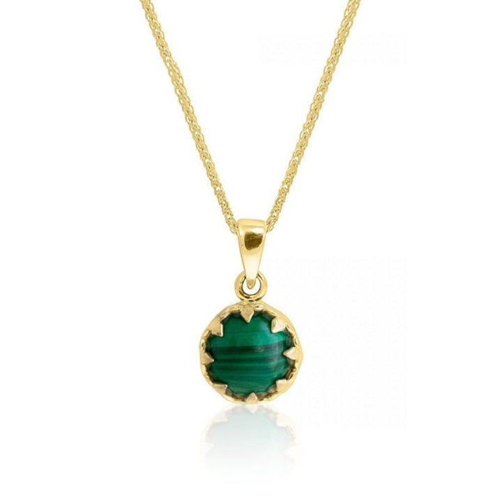 14k Gold Green Malachite 8mm Decorate Round Necklace