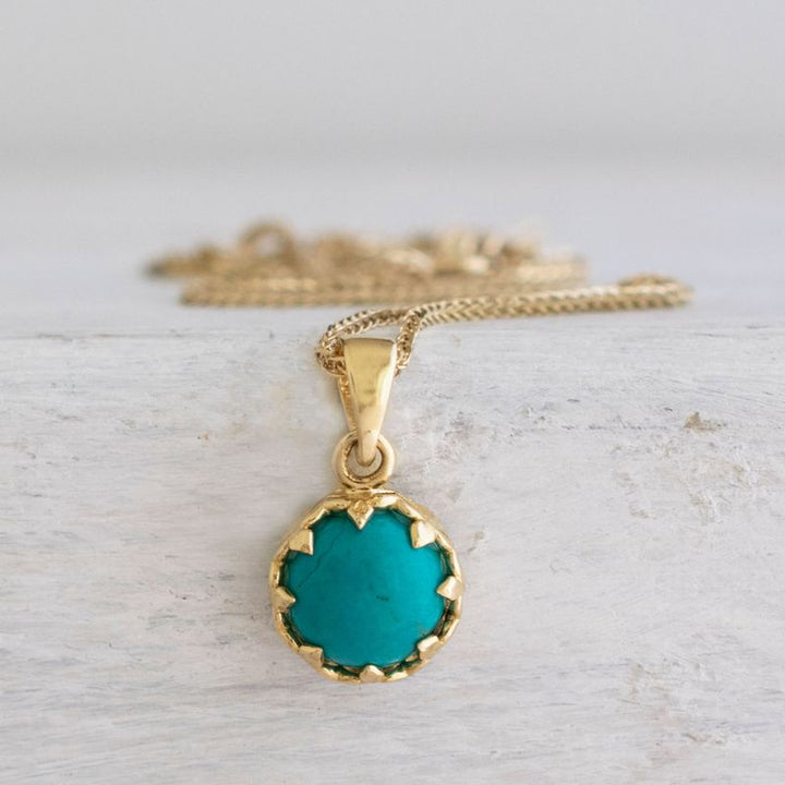 14k Gold Turquoise 8mm Decorate Round Necklace