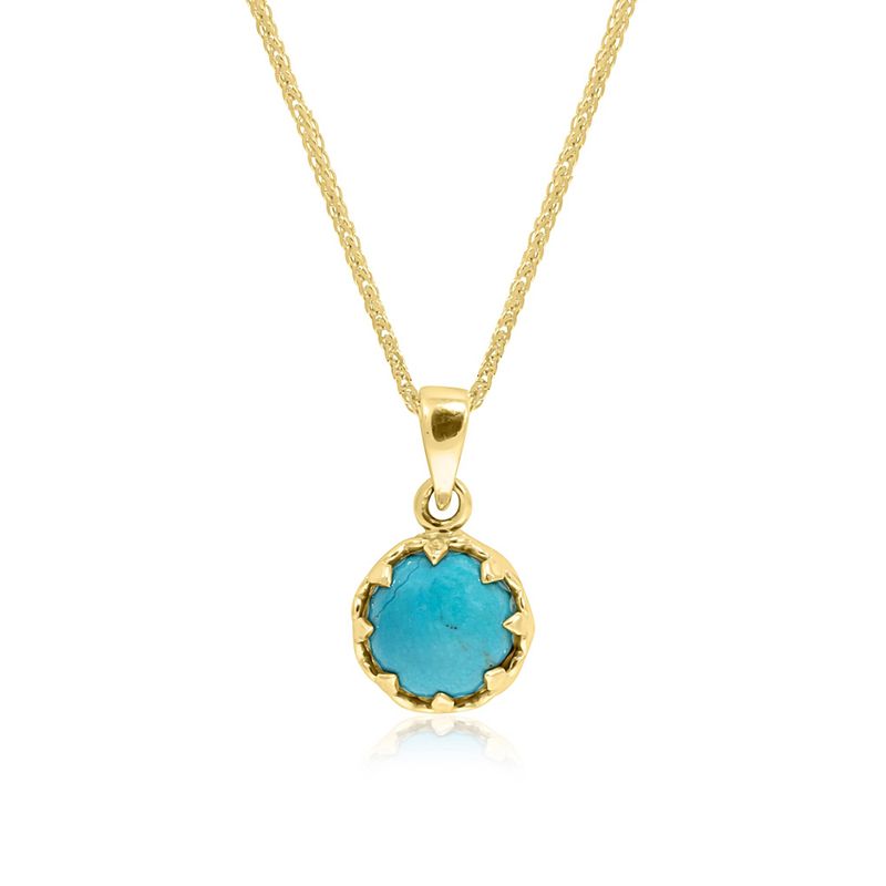 14k Gold Turquoise 8mm Decorate Round Necklace