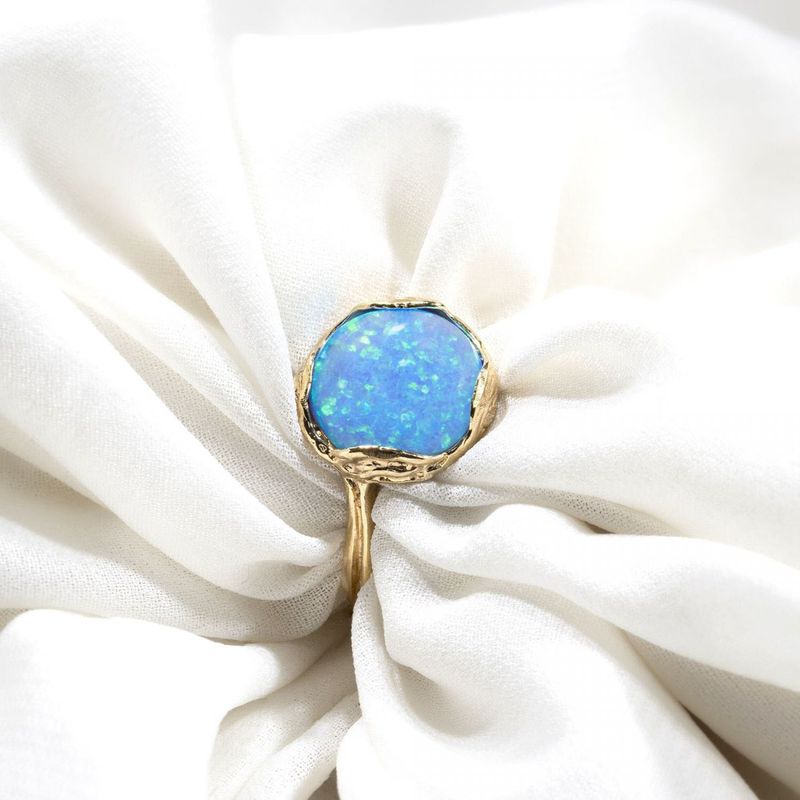 Gold Plated Blue Opal Sizable Large Statement Ring