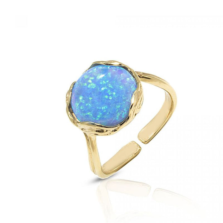 Gold Plated Blue Opal Sizable Large Statement Ring