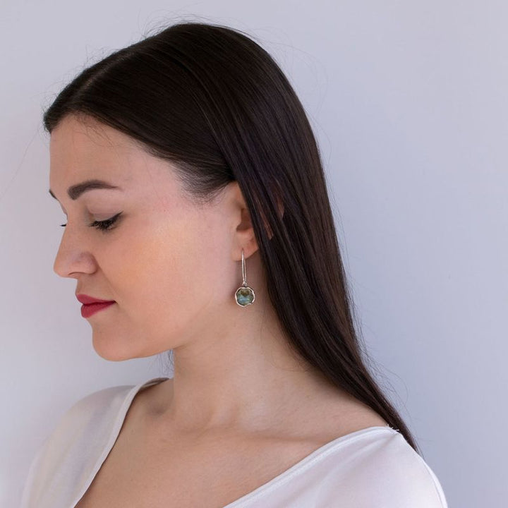 925 Silver Labradorite Dangle Earrings - March Birthstone