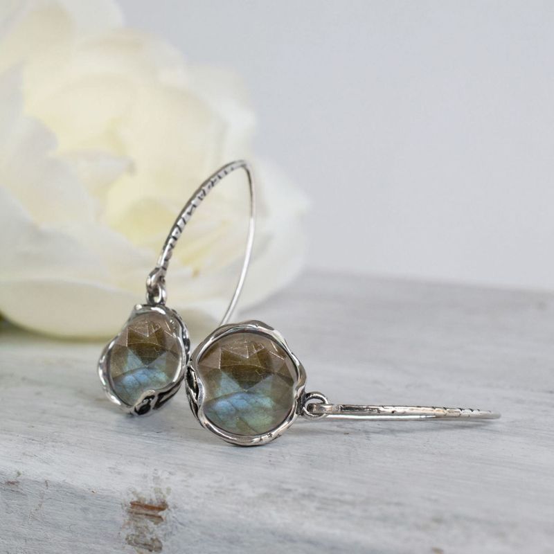 925 Silver Labradorite Dangle Earrings - March Birthstone