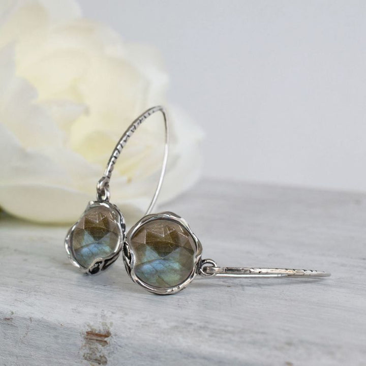 925 Silver Labradorite Dangle Earrings - March Birthstone