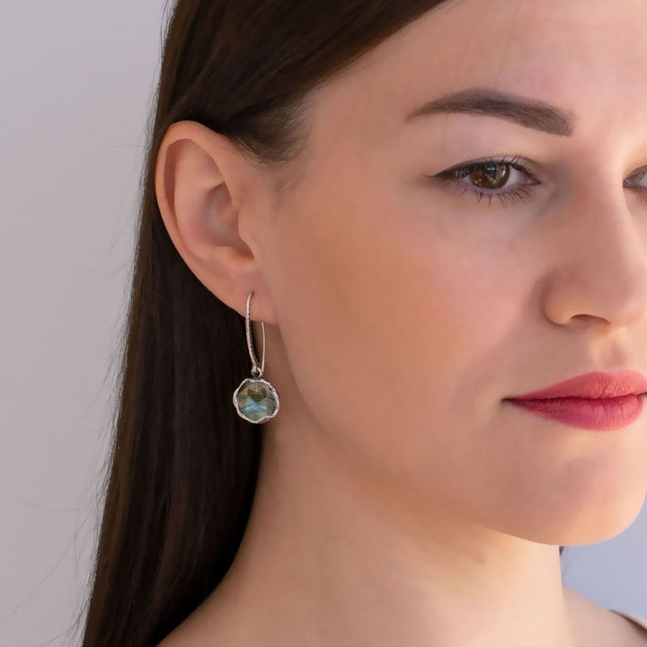 925 Silver Labradorite Dangle Earrings - March Birthstone