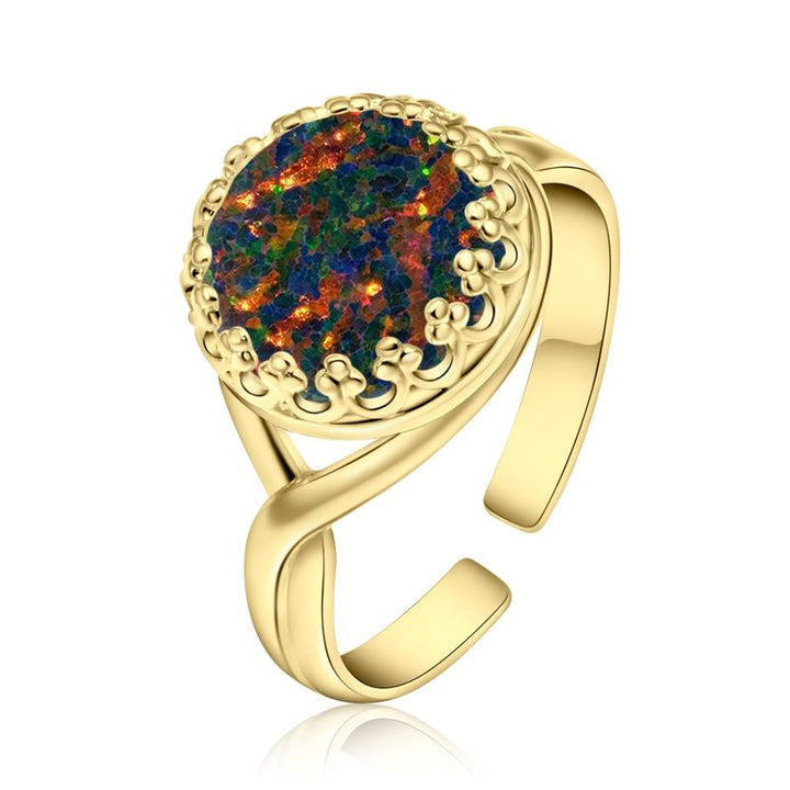 Yellow Gold Plated Black Opal 10mm Ring