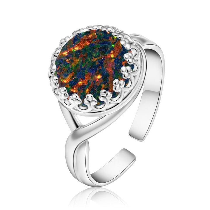 925 Sterling Silver Round Black Opal 10mm Ring