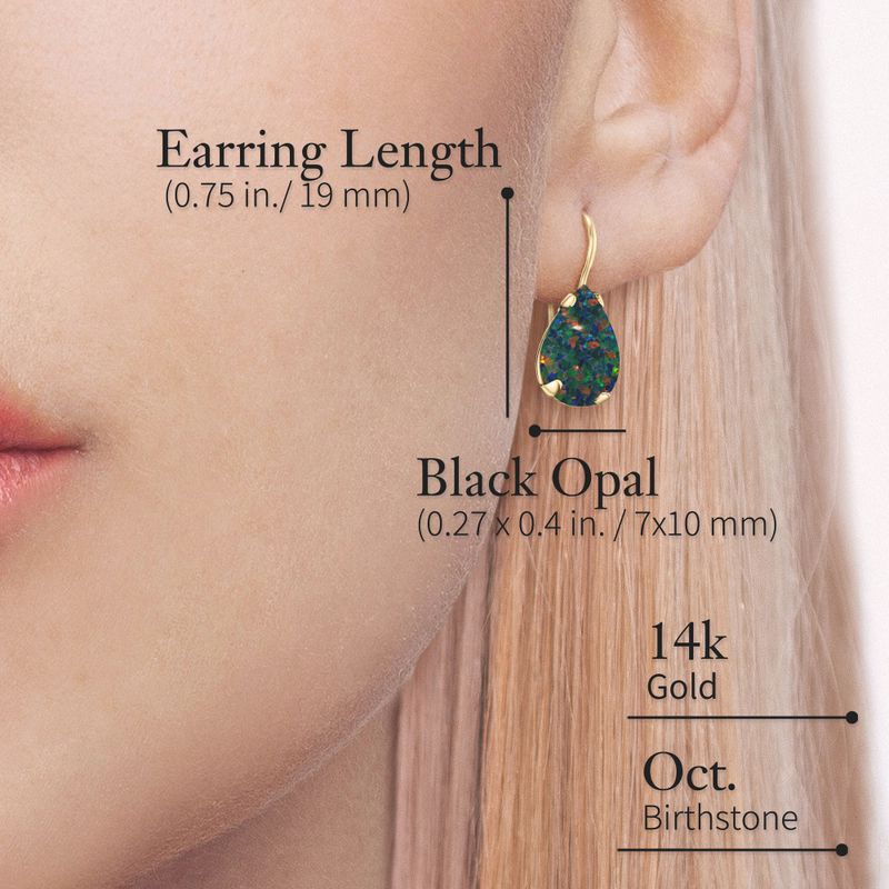 14K Yellow Gold Teardrop Black Opal 7X10mm Dangle Earrings
