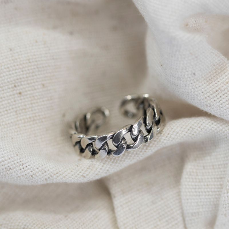 925 Silver Adjustable Chain Ring with Gemstone - Trendy Handmade Jewelry