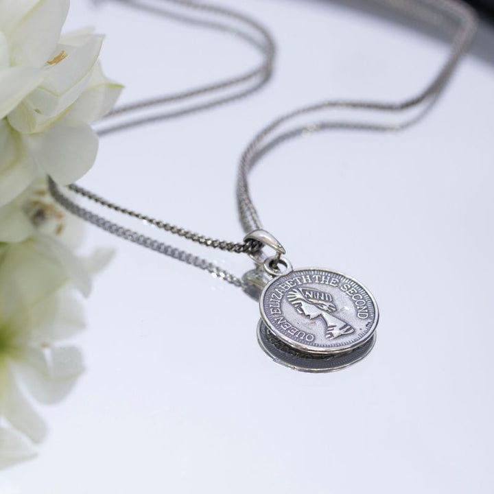 Engraved Silver Coin Necklace