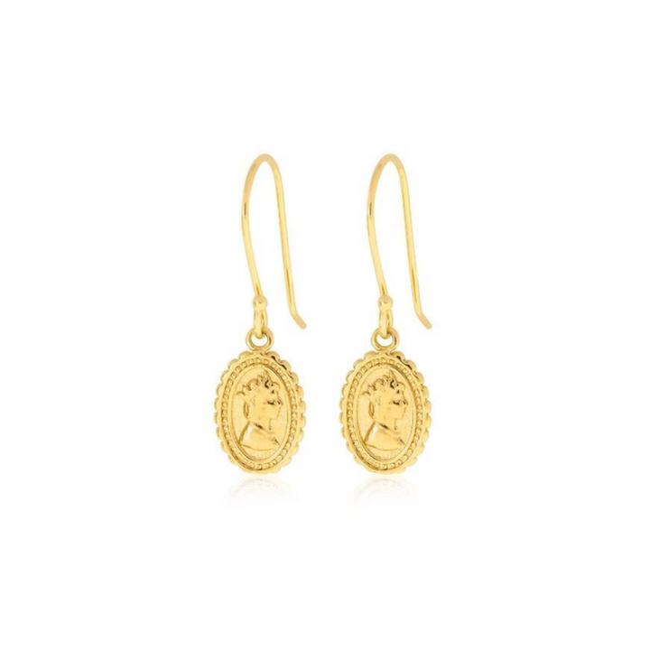 Yellow Gold Plated Drop Earrings Figure On Oval