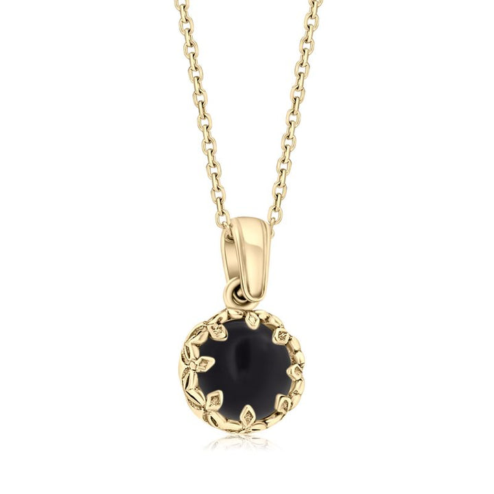 Gold Plated Round Pendant Inlaid with Onyx