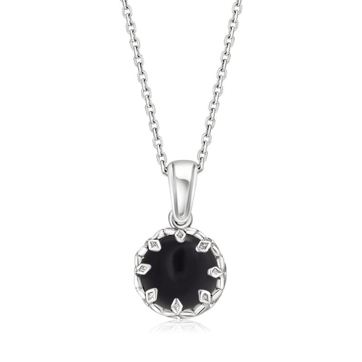 Silver Round Pendant Inlaid with Onyx