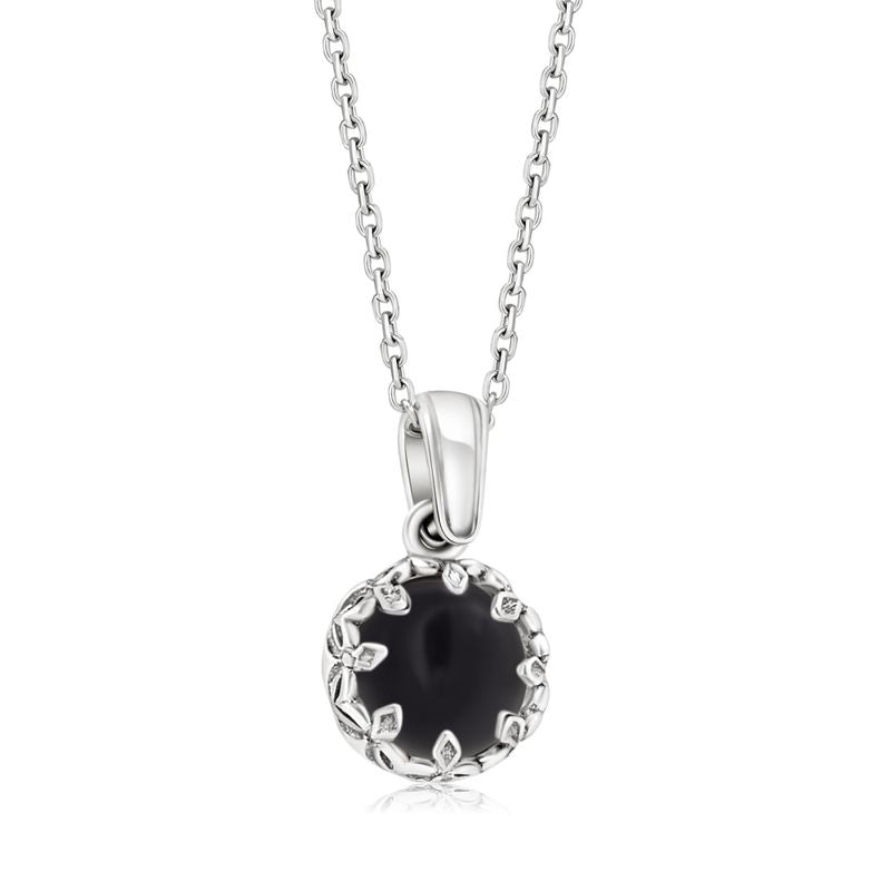 Silver Round Pendant Inlaid with Onyx