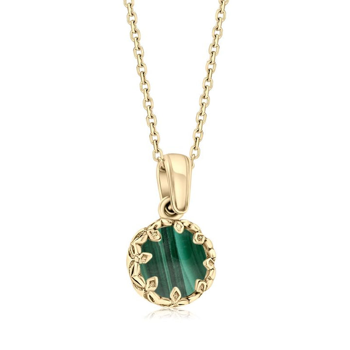 Gold Plated Round Pendant Inlaid with Malachite