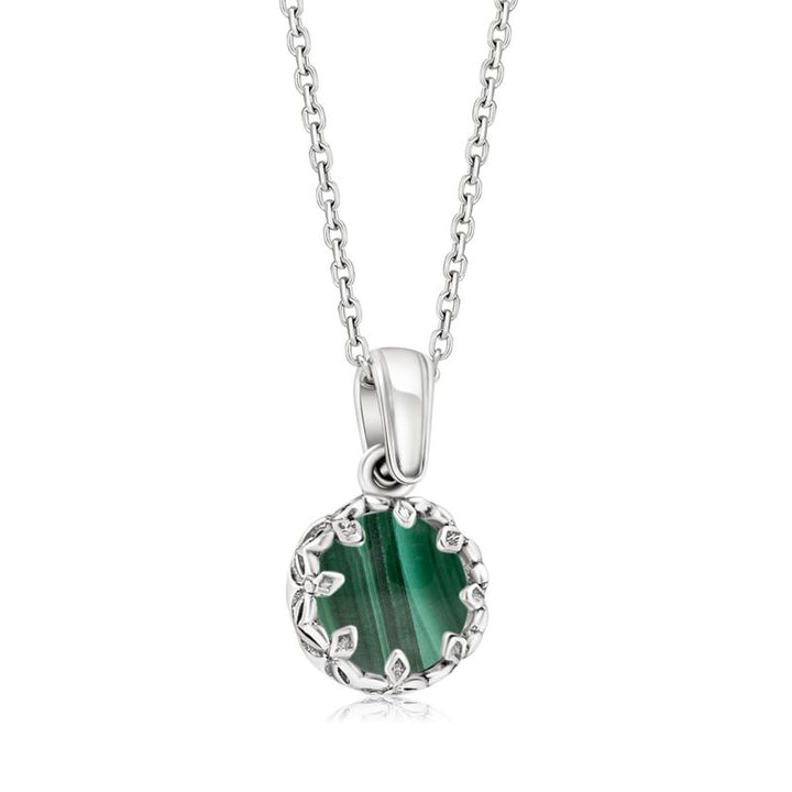 Silver Round Pendant Inlaid with Malachite