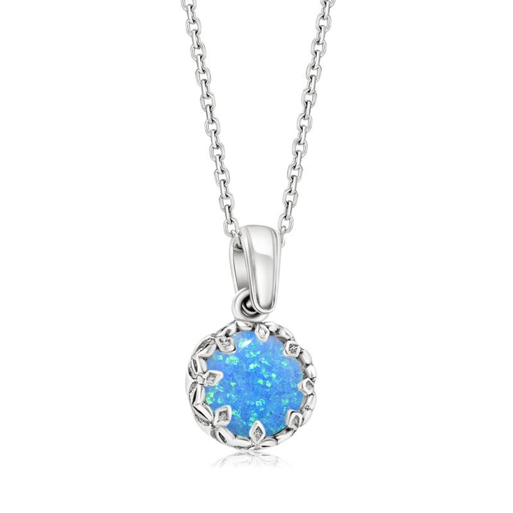 Silver Round Pendant Inlaid with Blue Opal