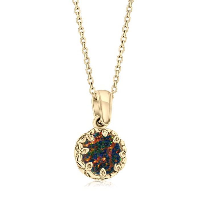 Gold Plated Round Pendant Inlaid with Black Opal