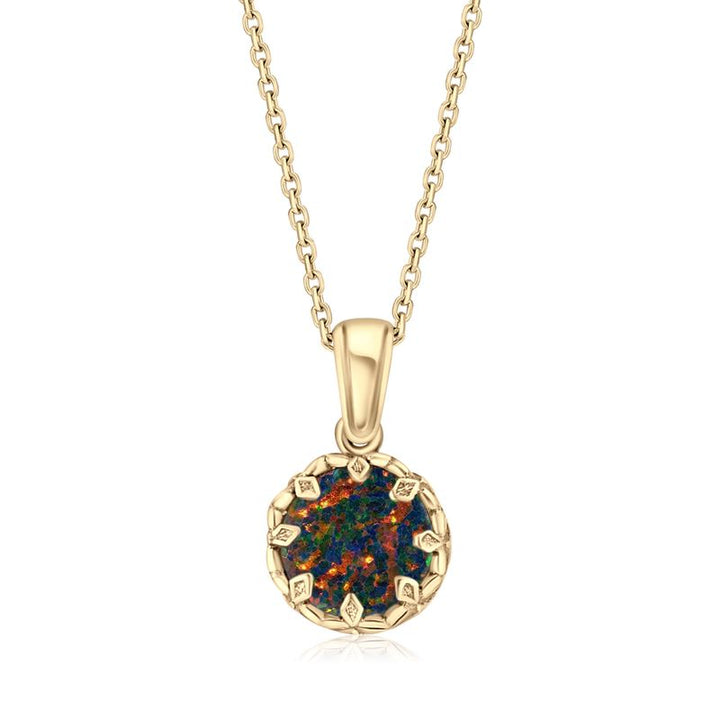 Gold Plated Round Pendant Inlaid with Black Opal