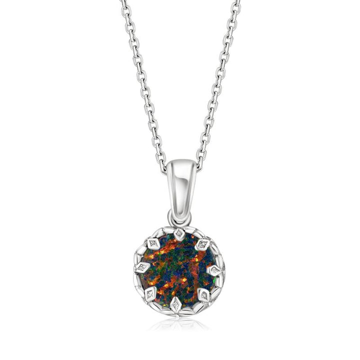 Silver Round Pendant Inlaid with Black Opal