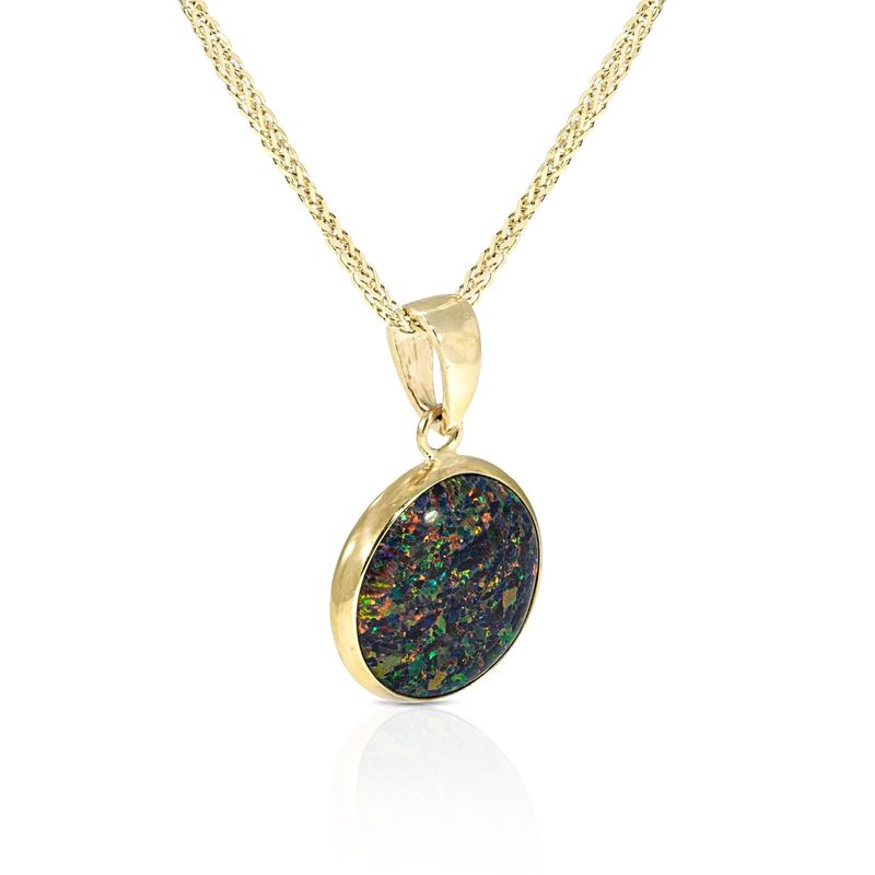 14K Yellow Gold Round Black Opal 12mm Pendant