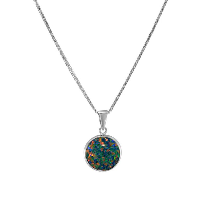 14K White Gold Round Black Opal 12mm Pendant