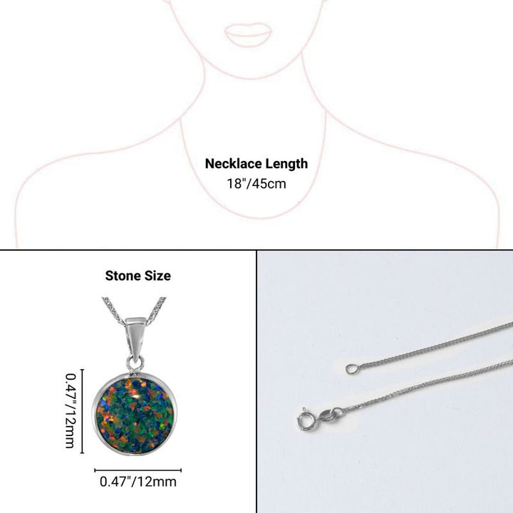 14K White Gold Round Black Opal 12mm Pendant