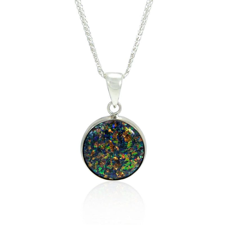 14K White Gold Round Black Opal 12mm Pendant