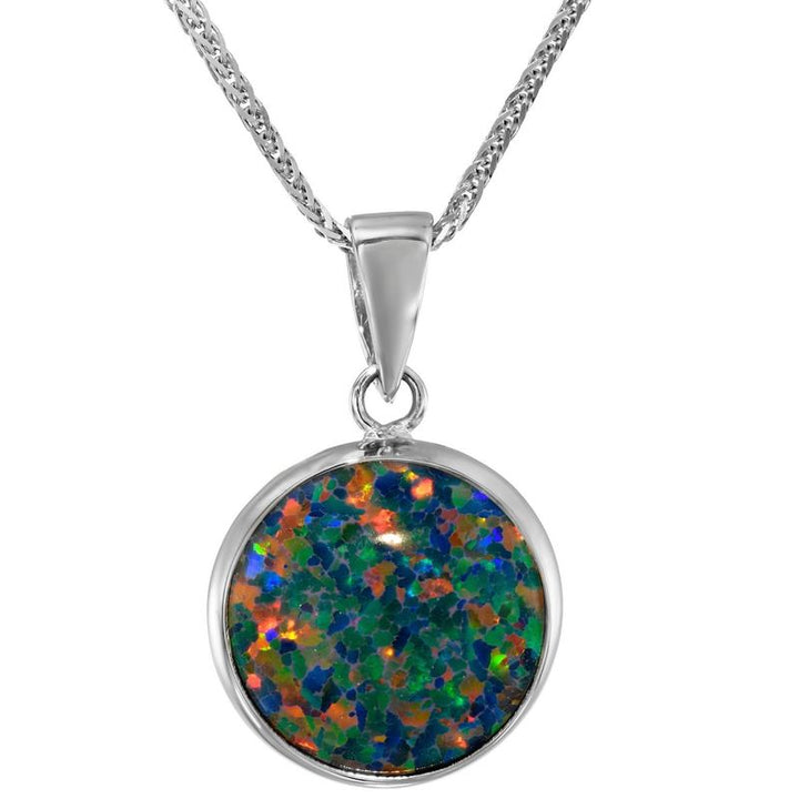 14K White Gold Round Black Opal 12mm Pendant