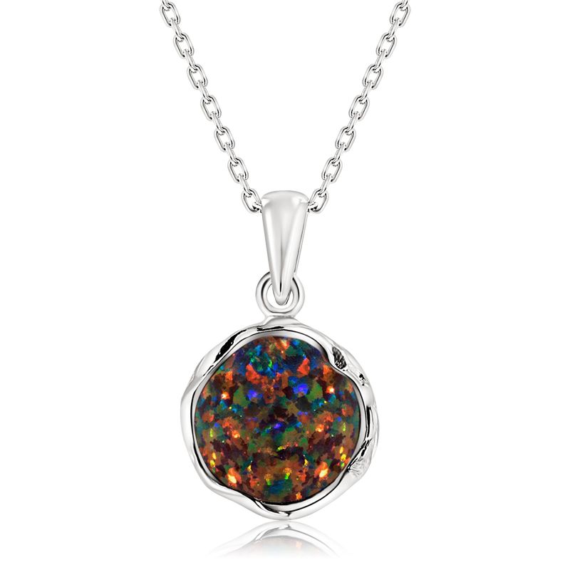 925 Sterling Silver Black Opal Vintage Style 12mm Pendant