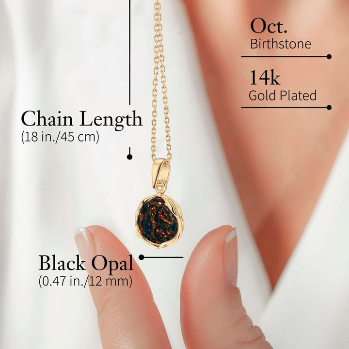 Yellow Gold Plated Black Opal Vintage Style 12mm Pendant