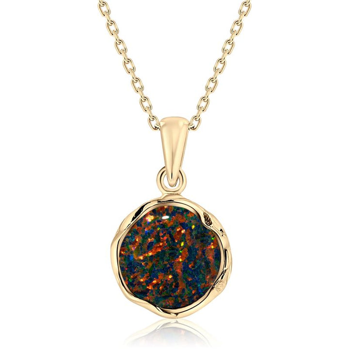 Yellow Gold Plated Black Opal Vintage Style 12mm Pendant
