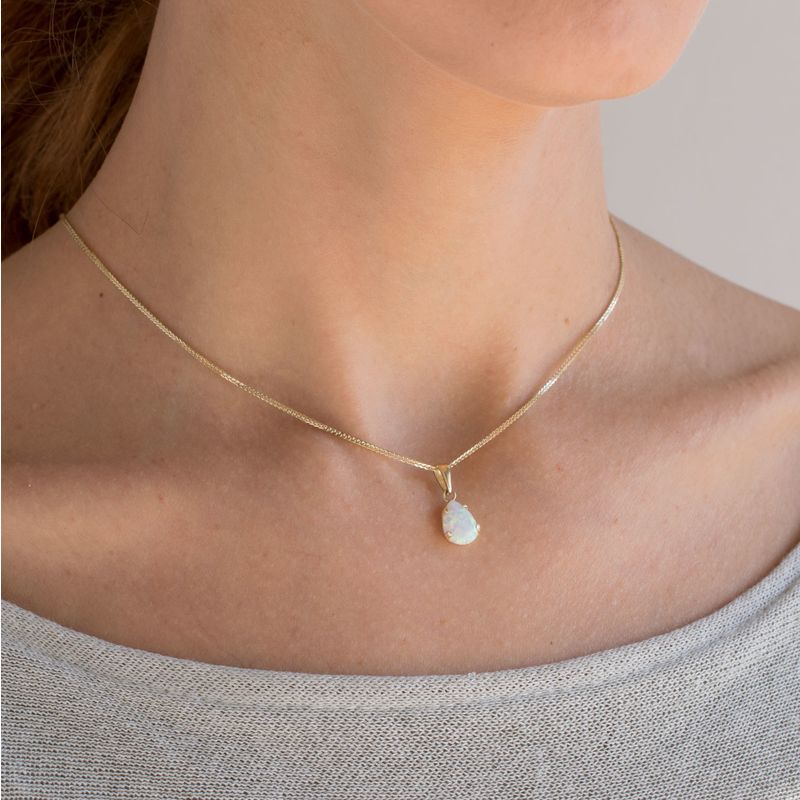 14K Gold Opal Pendant, 7x10mm, October Birthstone Necklace