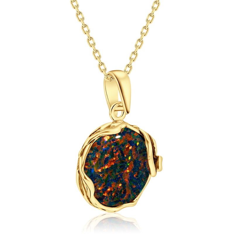 Yellow Gold Plated Black Opal 14mm Large Pendant