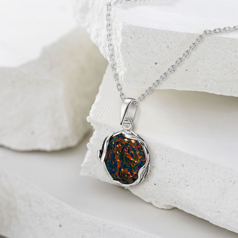 925 Sterling Black Opal 14mm Large Pendant