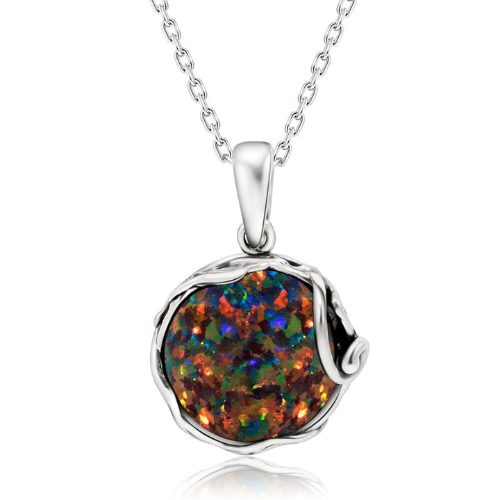 925 Sterling Black Opal 14mm Large Pendant