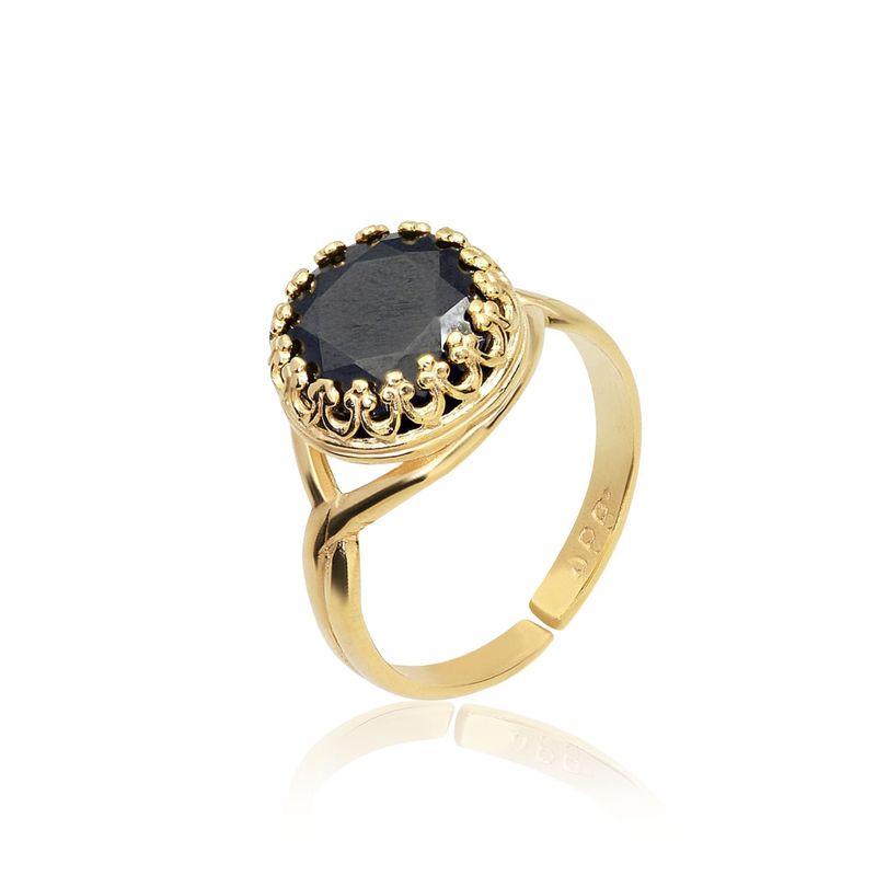 Yellow Gold Plated Black Cubic Zirconia Sizable Ring