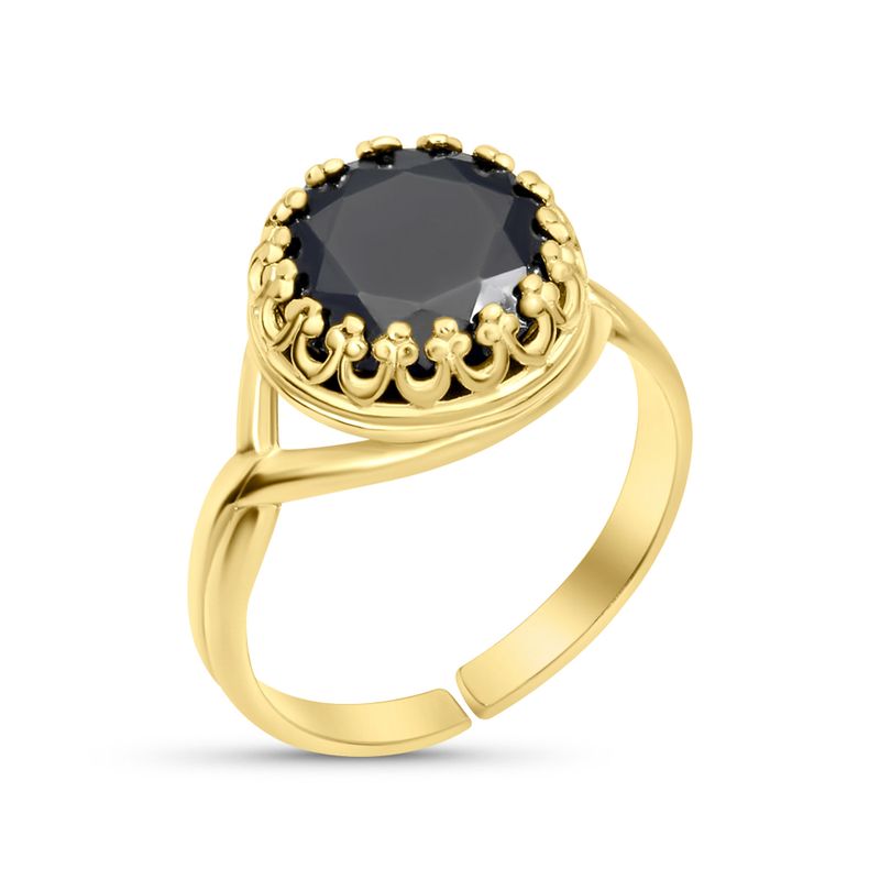 Yellow Gold Plated Black Cubic Zirconia Sizable Ring