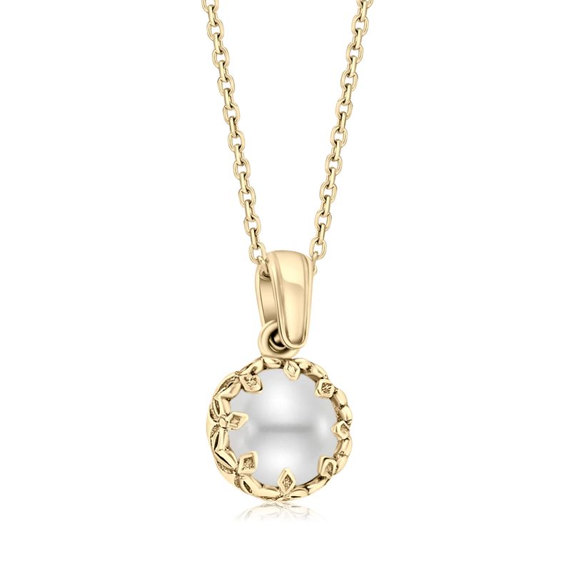 Gold Plated Round Pendant Inlaid with White Pearl