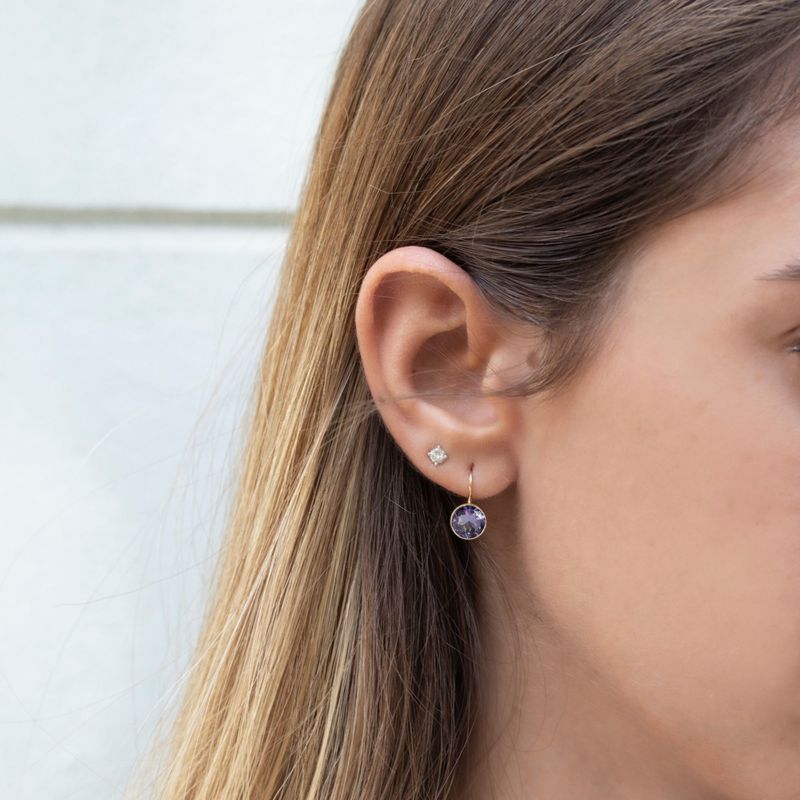 14K Gold Amethyst Drop Earrings - 8mm Feb Birthstone Gift