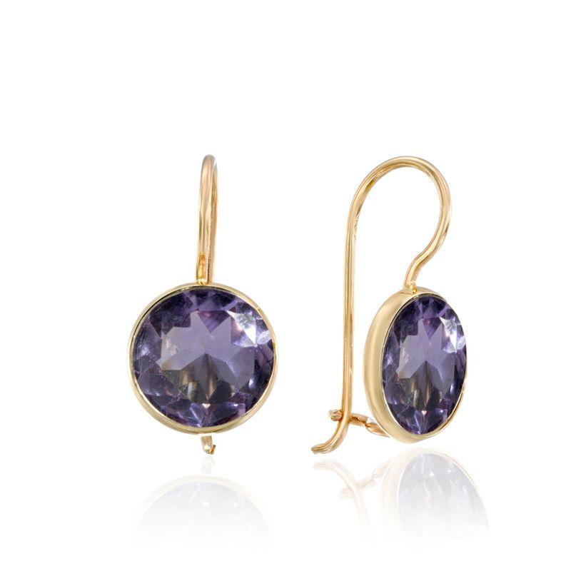 14K Gold Amethyst Drop Earrings - 8mm Feb Birthstone Gift