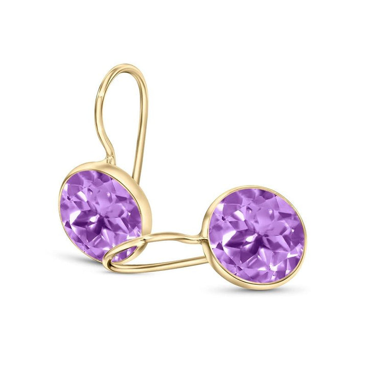 14K Gold Amethyst Drop Earrings - 8mm Feb Birthstone Gift