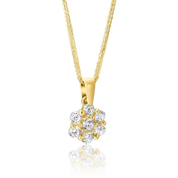 14K Gold Pendant Flower Shape Inlaid With Cubic Zirconia