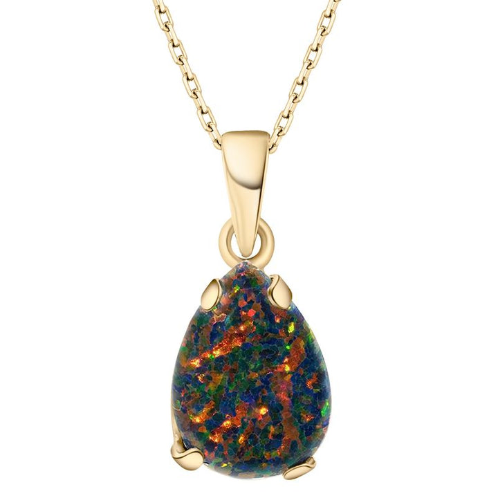 Yellow Gold Plated Teardrop Black Opal 7X10mm Pendant