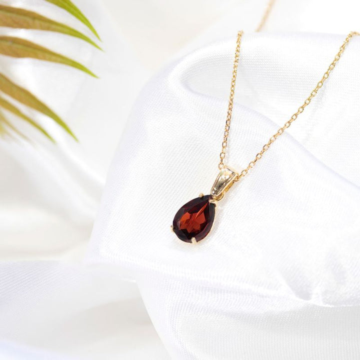 Yellow Gold Plated Teardrop Garnet 7X10mm Pendant